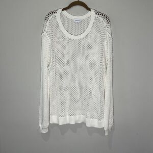 Summer Salt Top‎ Women’s XL White Mesh Swim Cover Up Long Sleeve Cotton Beach